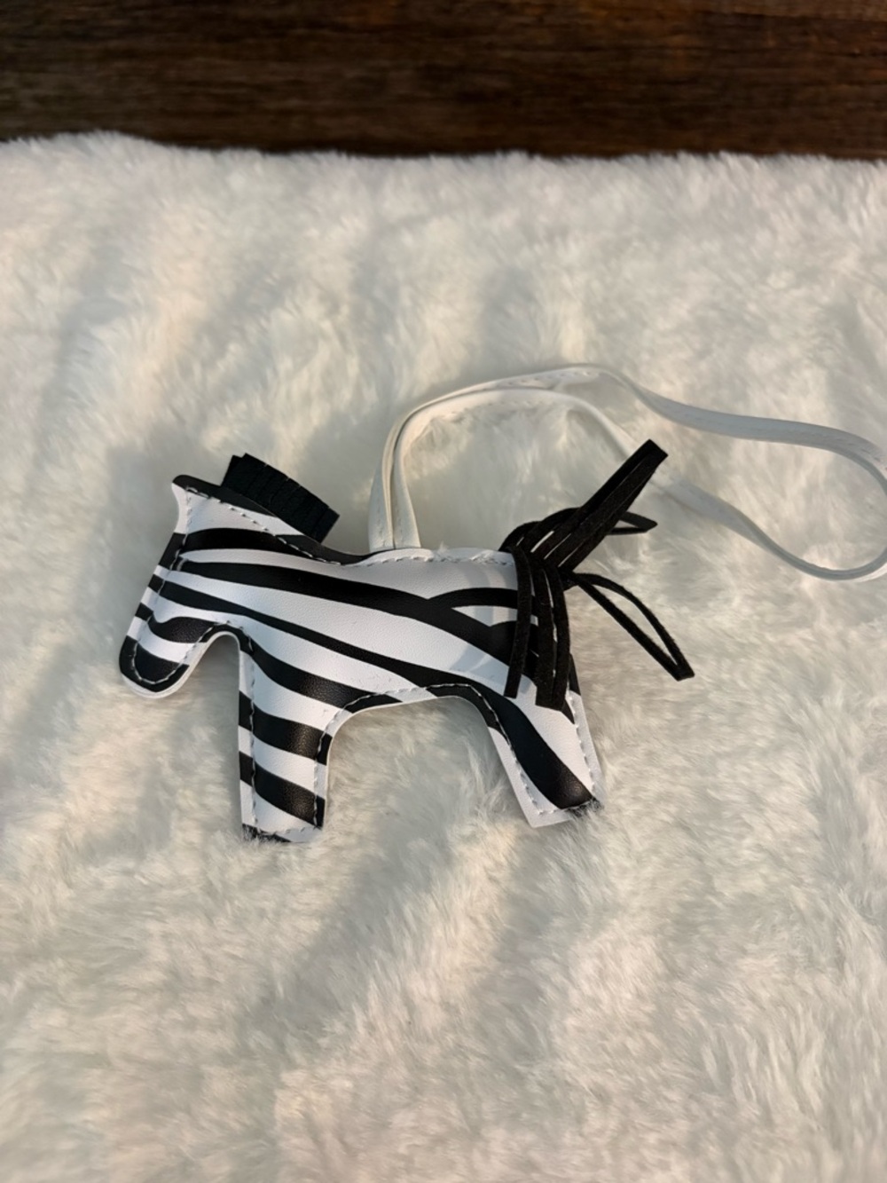 Zebra Stripe Leatherette Pony Bag Charm - Black & White